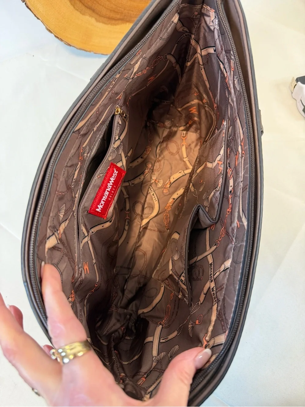 Montana West handbag tote‎ brown snakeskin embossed print vegan leather large